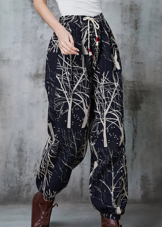 Black Oversized Print Cotton Harem Pants Spring Jk1044