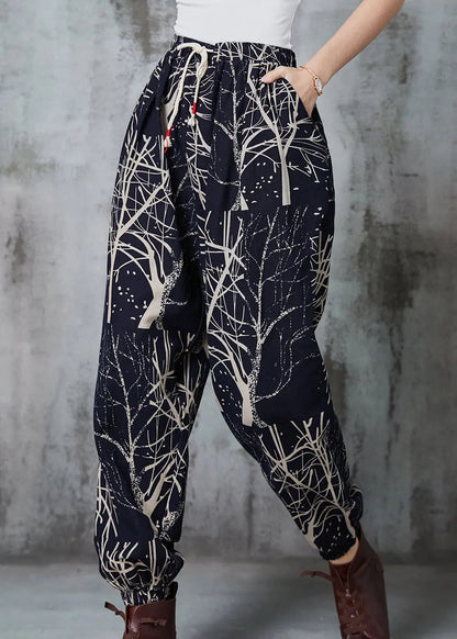 Black Oversized Print Cotton Harem Pants Spring Jk1044