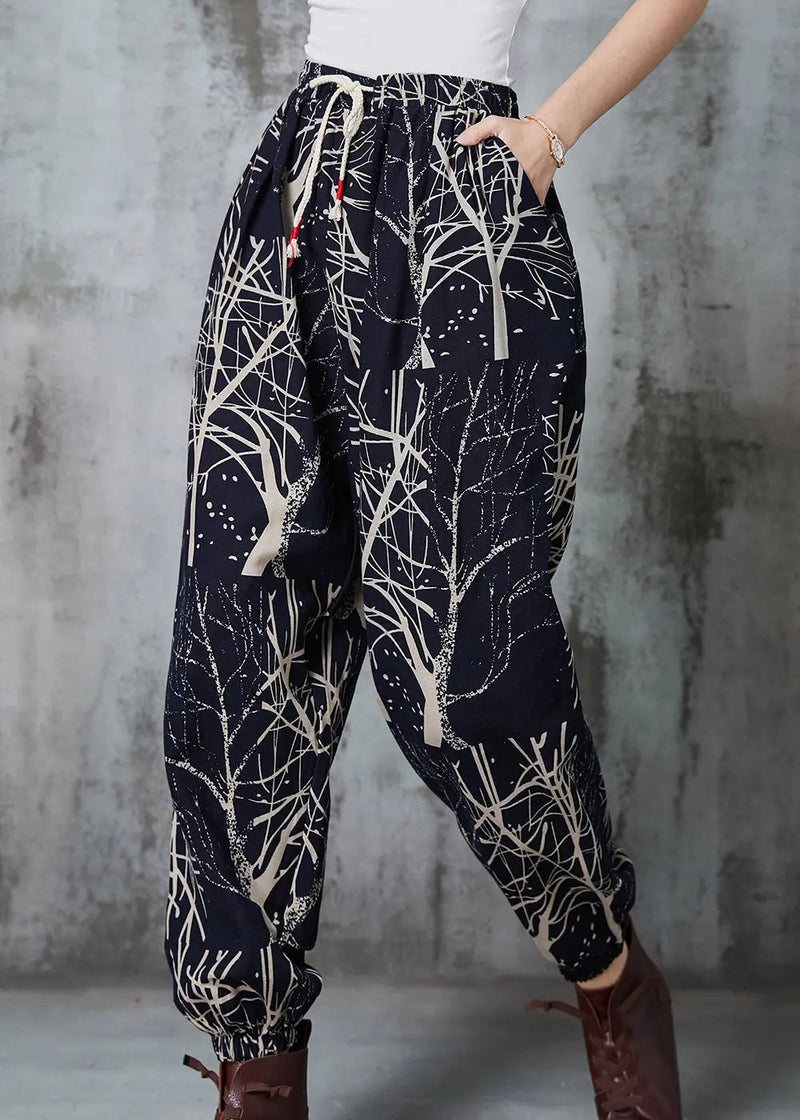 Black Oversized Print Cotton Harem Pants Spring Jk1044
