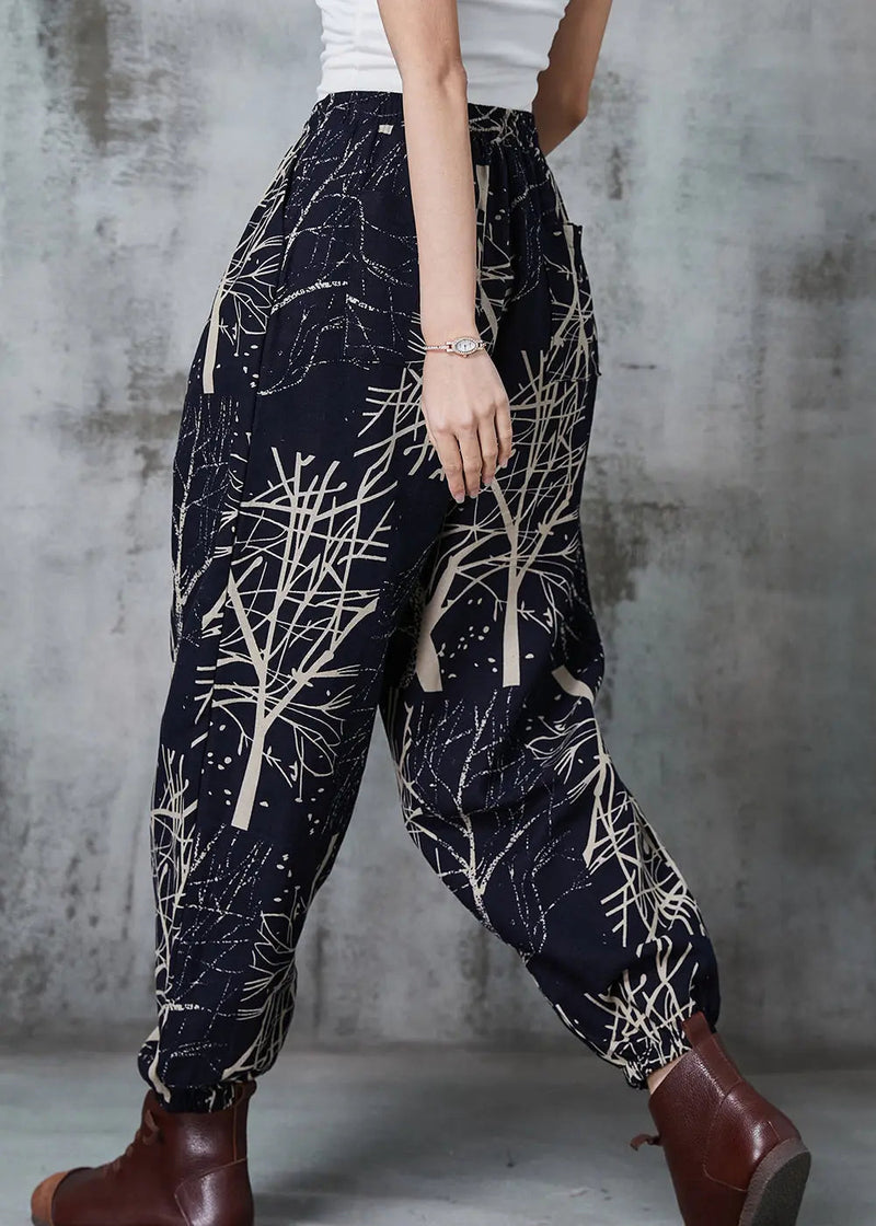 Black Oversized Print Cotton Harem Pants Spring Jk1044