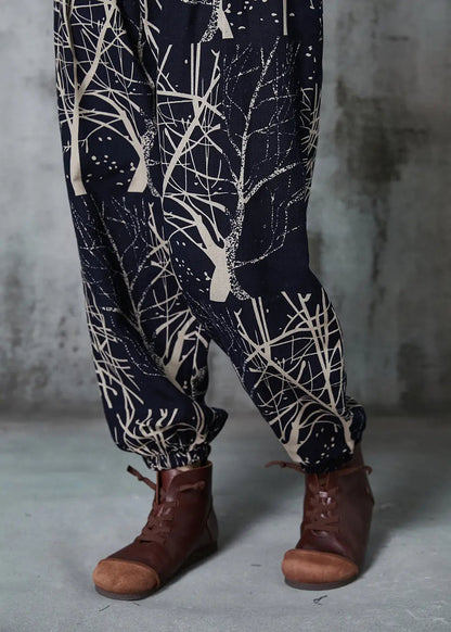 Black Oversized Print Cotton Harem Pants Spring Jk1044