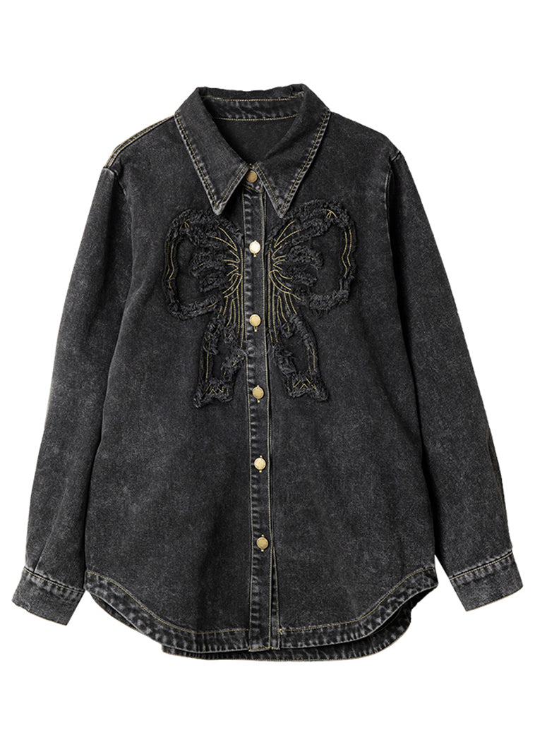 Spring Peter Denim Black Collar Pan Button Patchwork Coats