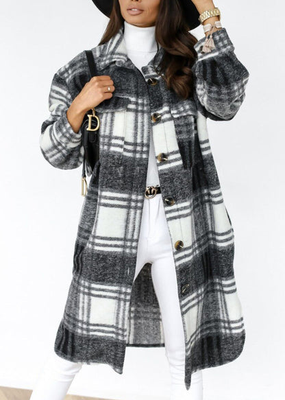 Pan Collar Shirts Coat Spring Plaid Woolen Peter Black