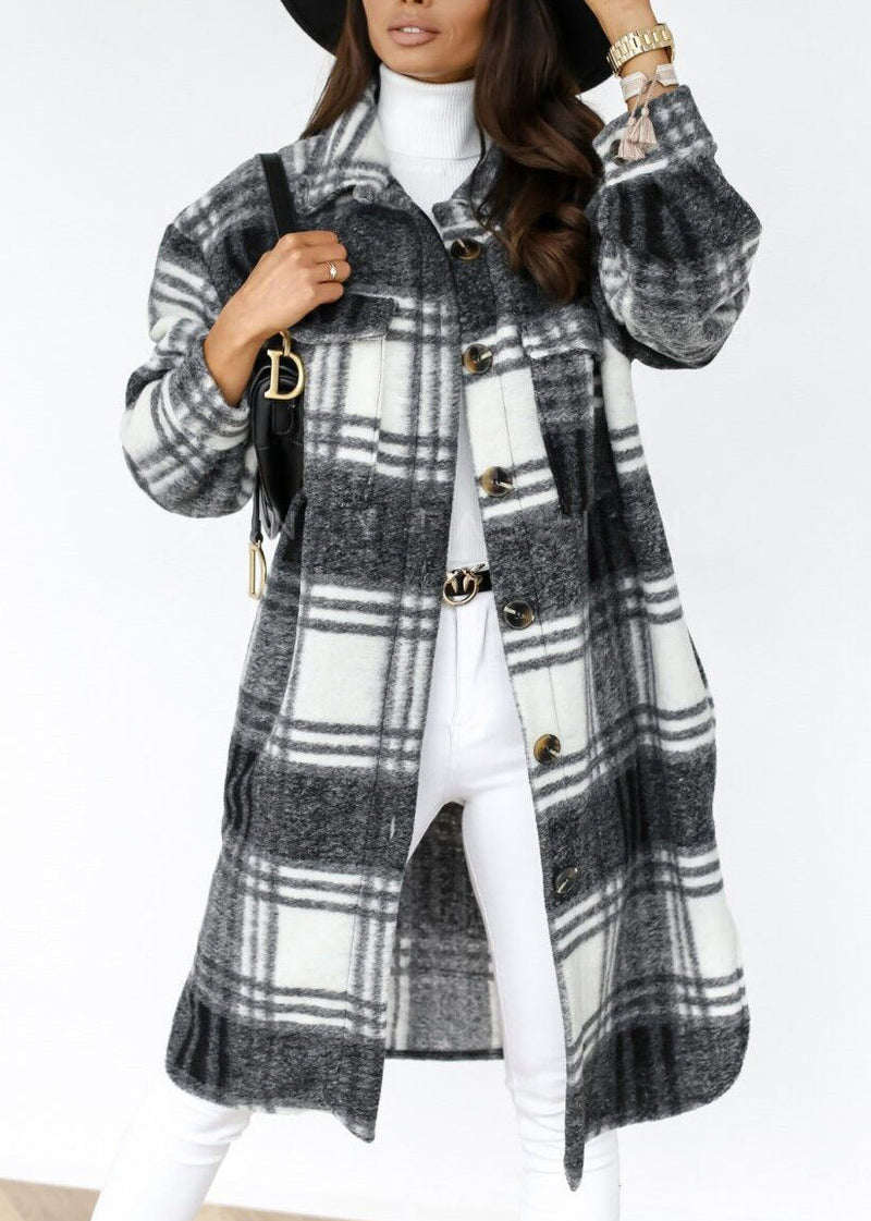 Pan Collar Shirts Coat Spring Plaid Woolen Peter Black