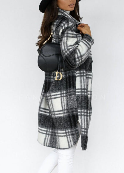 Pan Collar Shirts Coat Spring Plaid Woolen Peter Black