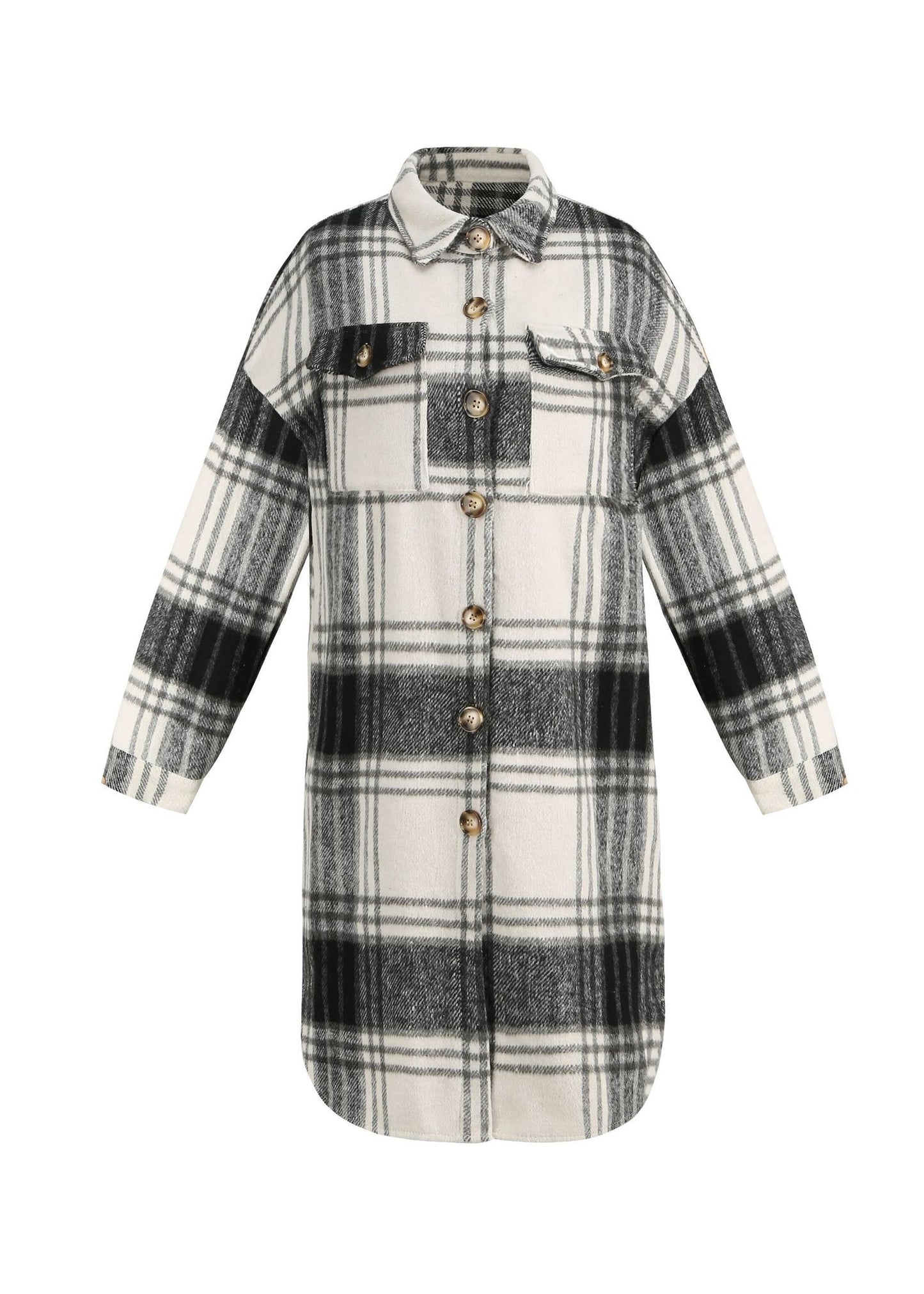 Pan Collar Shirts Coat Spring Plaid Woolen Peter Black