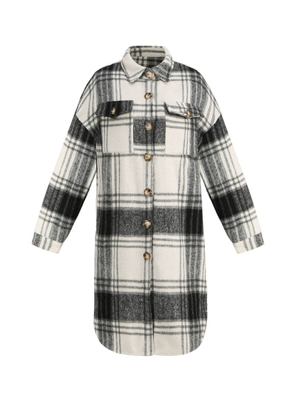 Pan Collar Shirts Coat Spring Plaid Woolen Peter Black