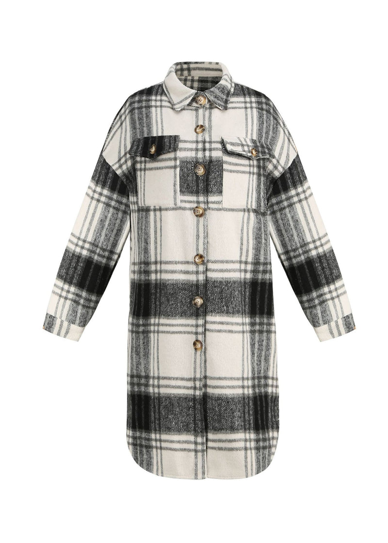 Pan Collar Shirts Coat Spring Plaid Woolen Peter Black