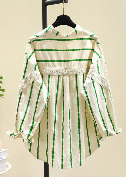 Black Peter Pan Collar Striped Cotton Blouse Top Fall Rf011