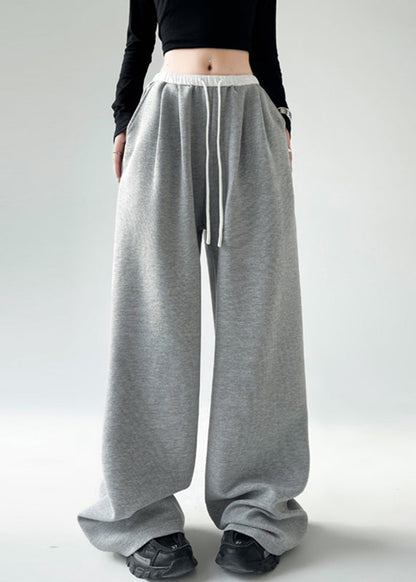 Black Pockets Tie Waist Wide Leg Pants Spring Ta043