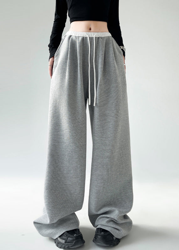 Black Pockets Tie Waist Wide Leg Pants Spring Ta043
