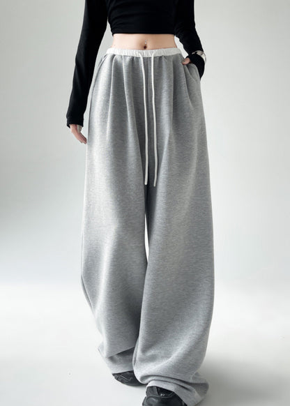 Black Pockets Tie Waist Wide Leg Pants Spring Ta043