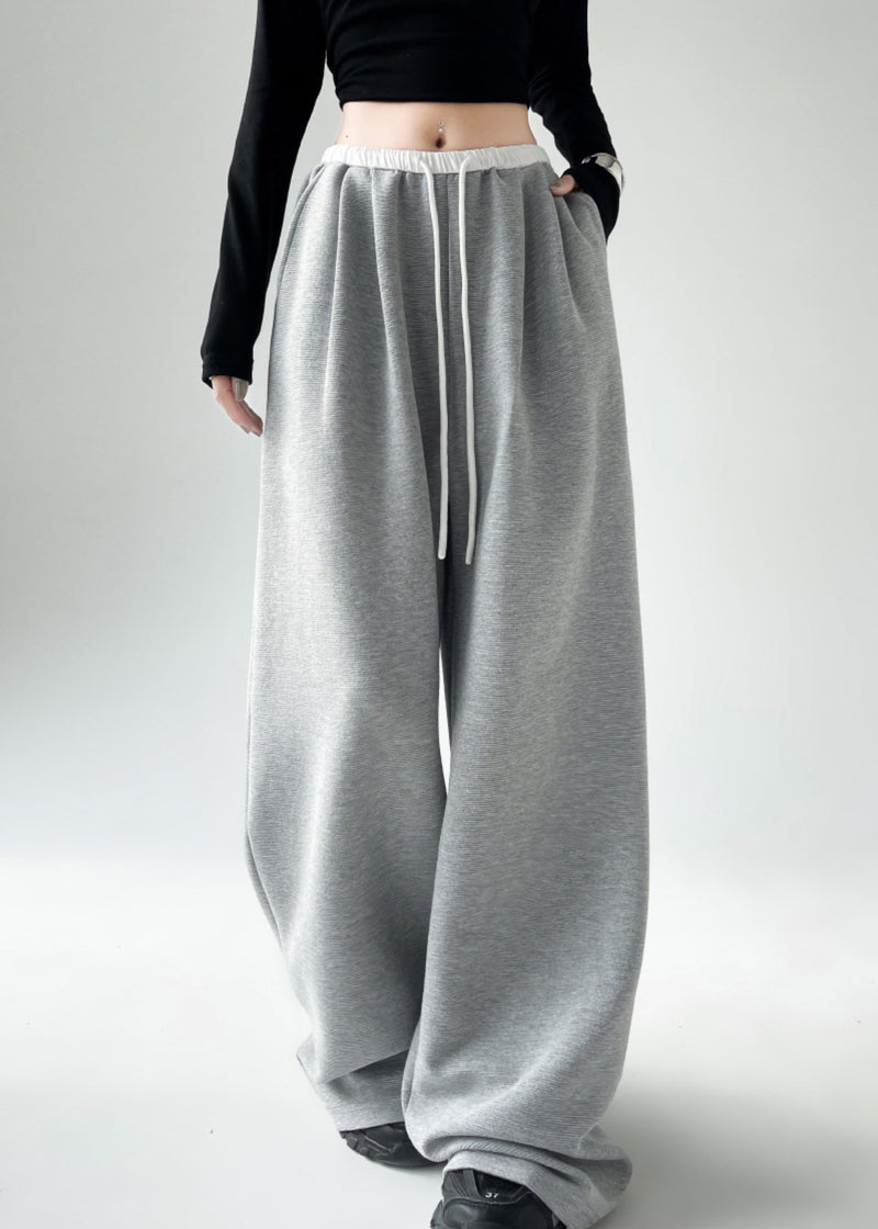 Black Pockets Tie Waist Wide Leg Pants Spring Ta043