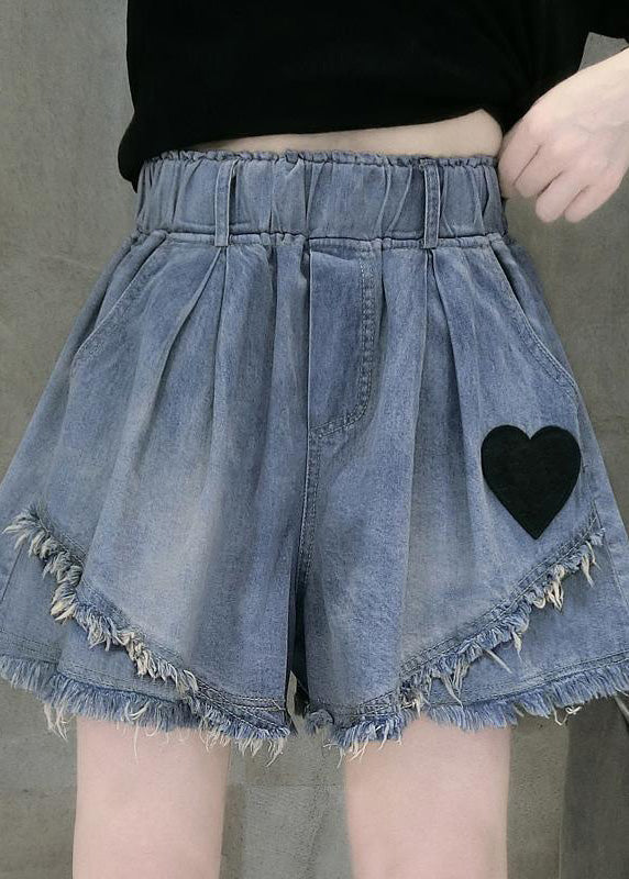 Blue Elastic Waist Love Patchwork Shorts Jeans Summer Ty1053
