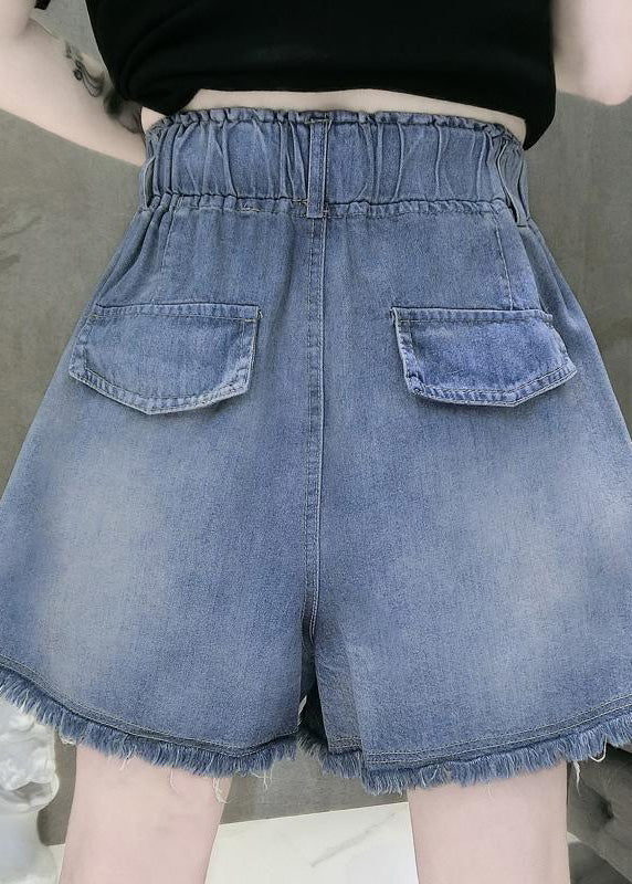 Blue Elastic Waist Love Patchwork Shorts Jeans Summer Ty1053