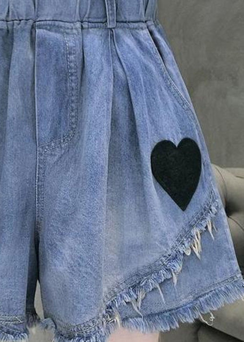 Blue Elastic Waist Love Patchwork Shorts Jeans Summer Ty1053