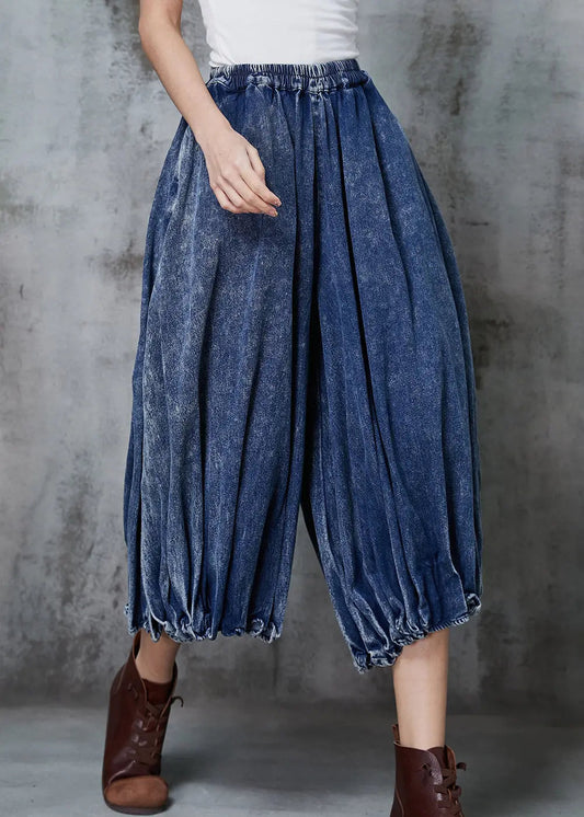 Blue Oversized Wrinkled Denim Wide Leg Pants Spring Jk1047