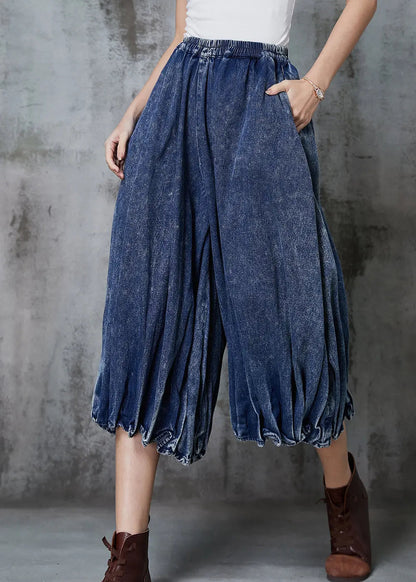 Blue Oversized Wrinkled Denim Wide Leg Pants Spring Jk1047