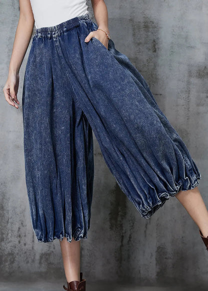 Blue Oversized Wrinkled Denim Wide Leg Pants Spring Jk1047