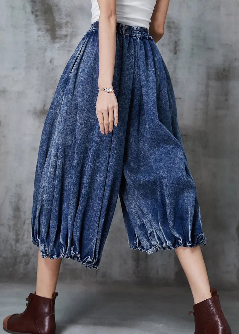 Blue Oversized Wrinkled Denim Wide Leg Pants Spring Jk1047