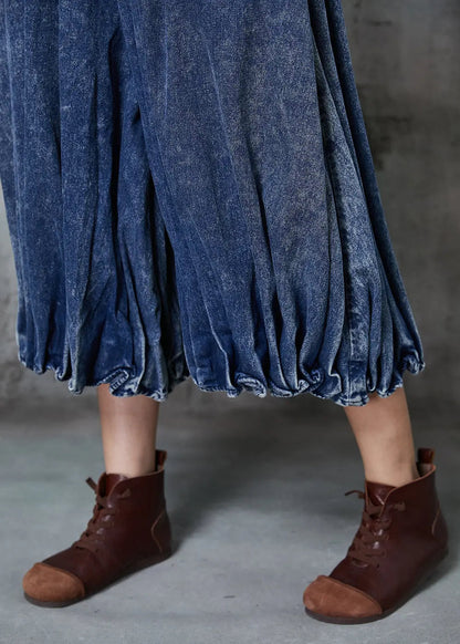 Blue Oversized Wrinkled Denim Wide Leg Pants Spring Jk1047