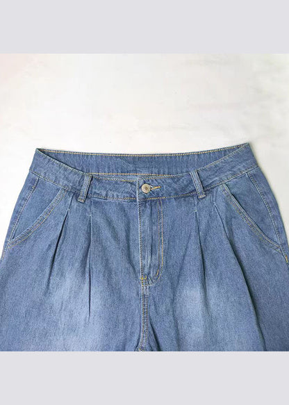 Blue Pockets Denim Wide Leg Pants Spring Qq1065