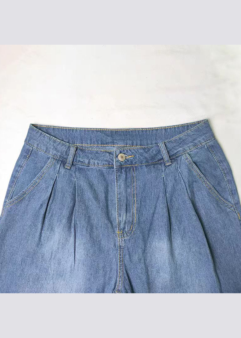Blue Pockets Denim Wide Leg Pants Spring Qq1065