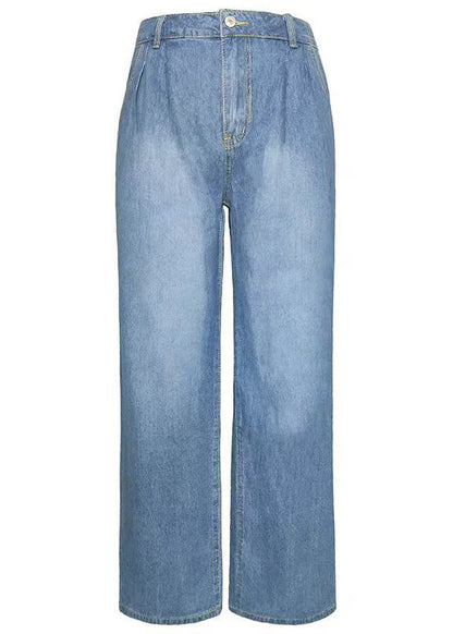 Blue Pockets Denim Wide Leg Pants Spring Qq1065