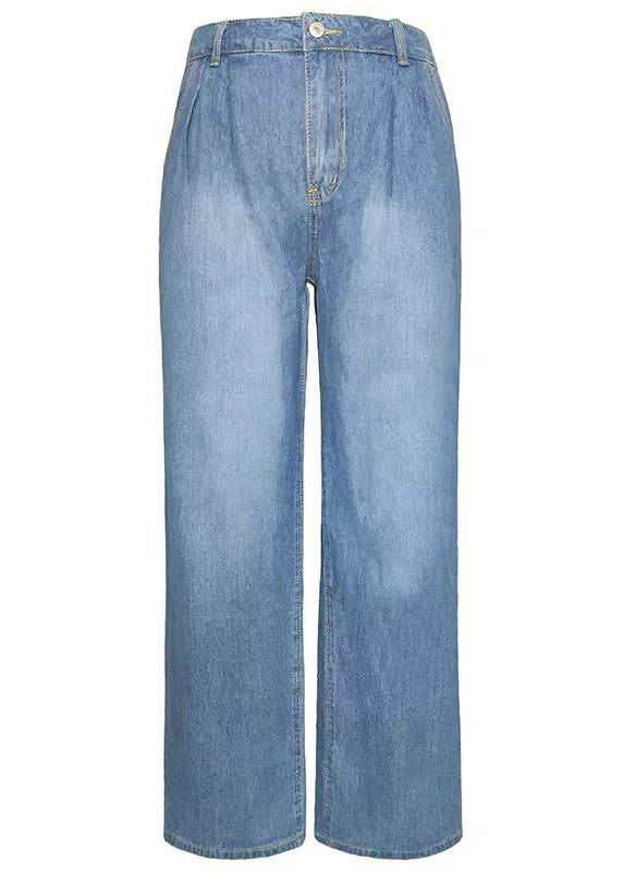 Blue Pockets Denim Wide Leg Pants Spring Qq1065