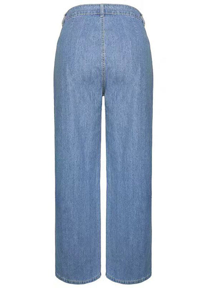 Blue Pockets Denim Wide Leg Pants Spring Qq1065