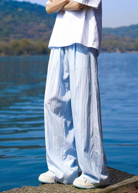 Blue Pockets Ice Silk Straight Pants Summer Yt030