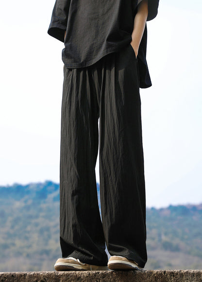 Blue Pockets Ice Silk Straight Pants Summer Yt030