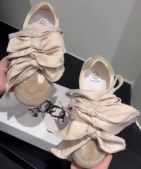 Apricot for Flat Shoes Splicing Bow Suede