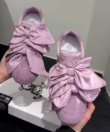 Suede Splicing Shoes Apricot Bow Flat for