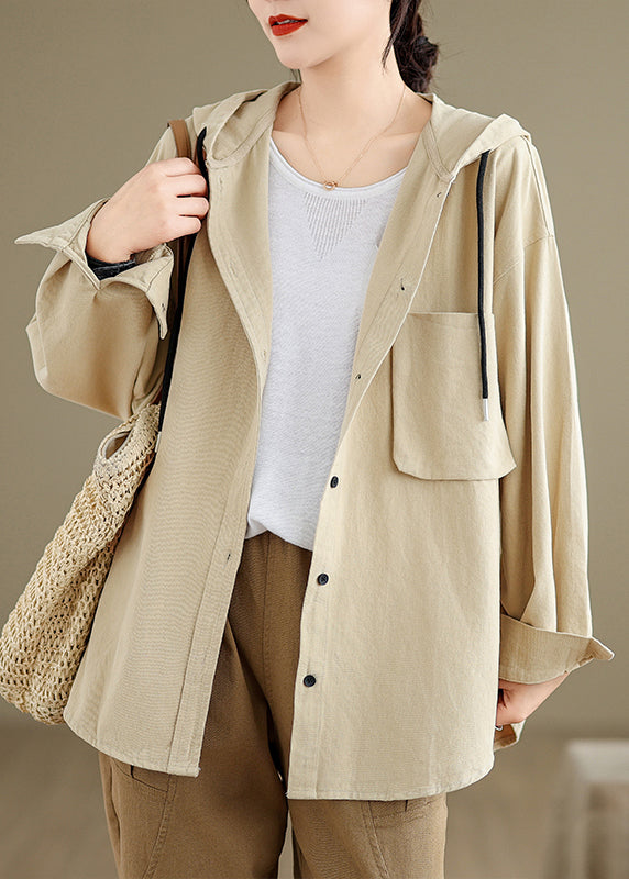 Brick Red Hooded Pockets Cotton Coat Fall Oo003