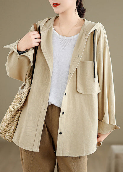 Brick Red Hooded Pockets Cotton Coat Fall Oo003