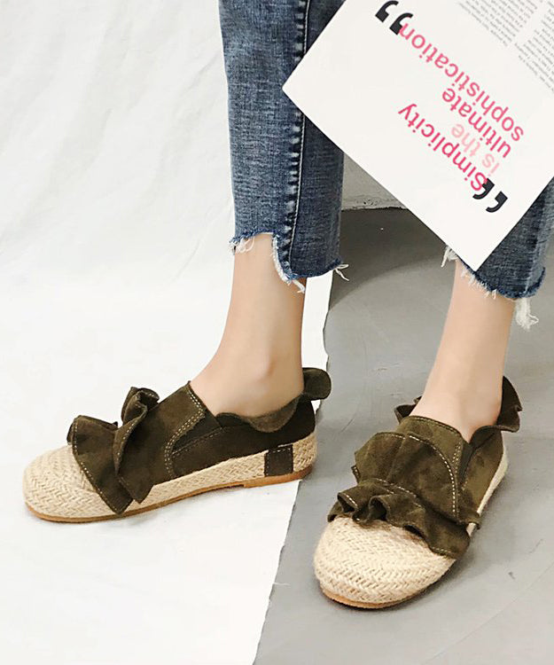 Brown Ruffled Splicing Versatile Flat Feet Shoes Ap1038