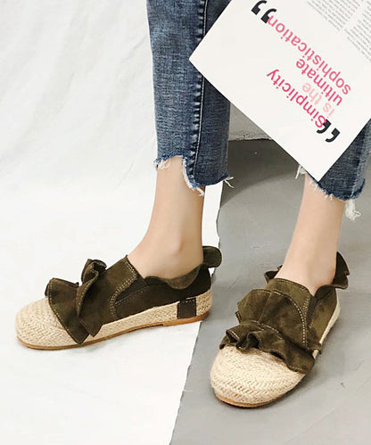Brown Ruffled Splicing Versatile Flat Feet Shoes Ap1038