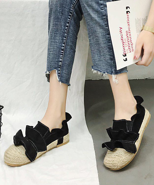 Brown Ruffled Splicing Versatile Flat Feet Shoes Ap1038