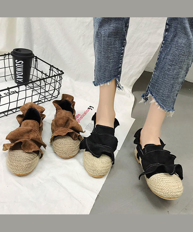 Brown Ruffled Splicing Versatile Flat Feet Shoes Ap1038