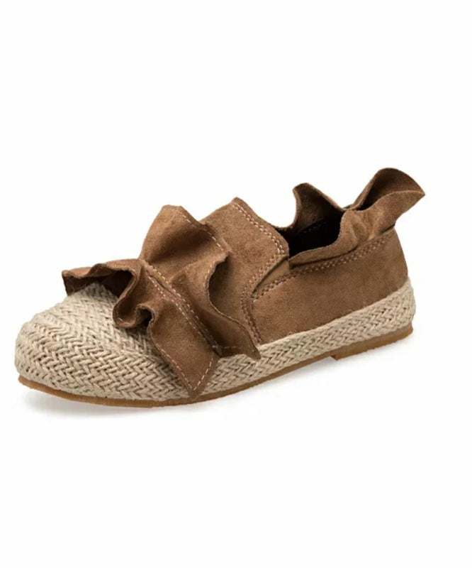 Brown Ruffled Splicing Versatile Flat Feet Shoes Ap1038