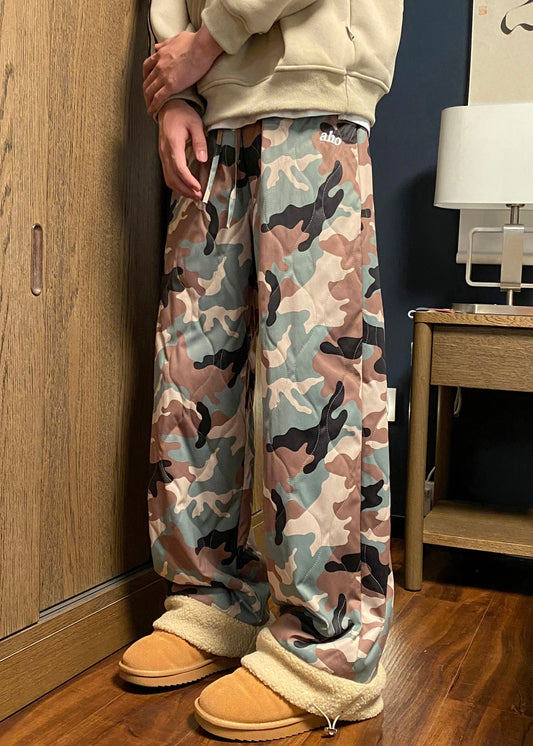 Camouflage Elastic Waist Patchwork Warm Fleece Pants Winter Rm038