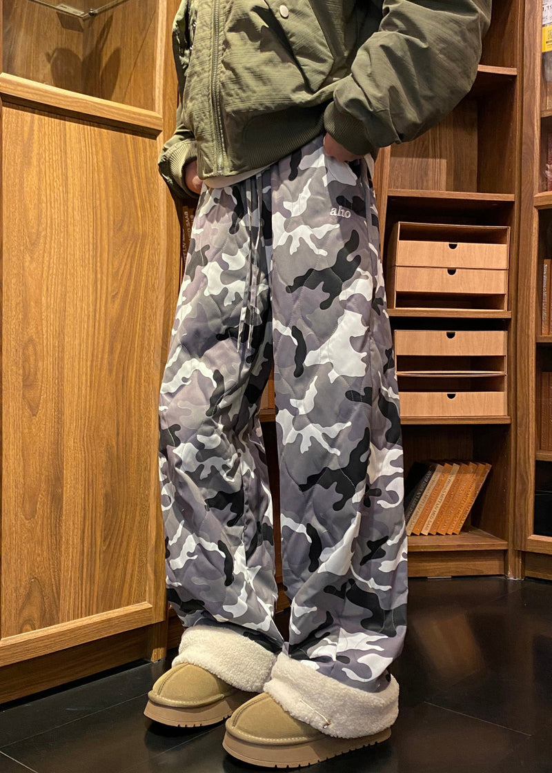 Camouflage Elastic Waist Patchwork Warm Fleece Pants Winter Rm038