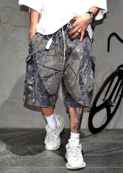 Summer Cotton Waist Elastic Pockets Camouflage Shorts