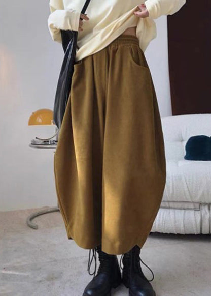 Waist Elastic Pants Caramel Harem Spring Pockets