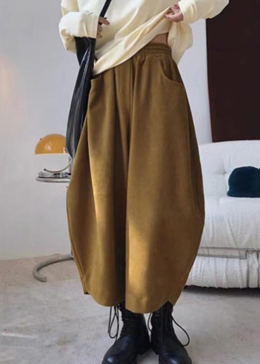 Waist Elastic Pants Caramel Harem Spring Pockets