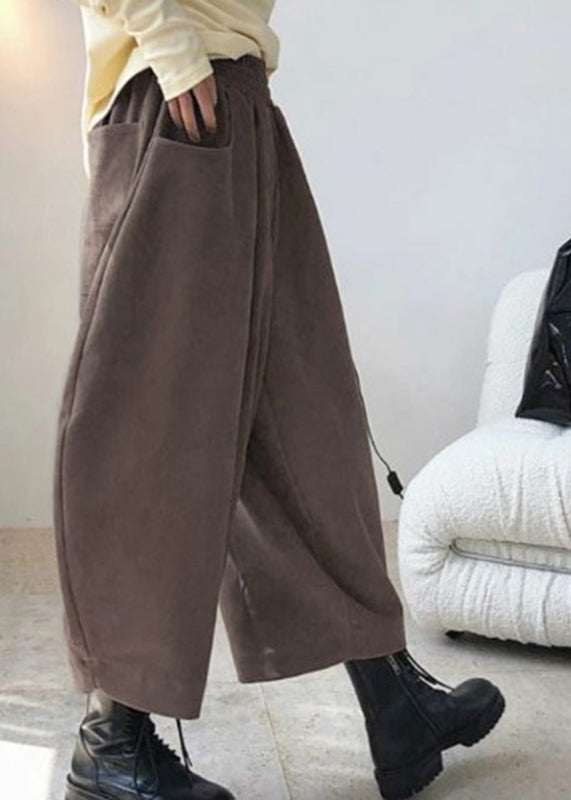 Elastic Pants Pockets Caramel Harem Spring Waist
