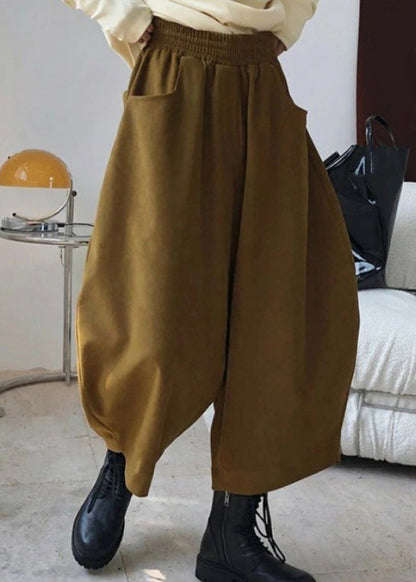 Elastic Pants Pockets Caramel Harem Spring Waist