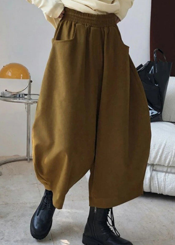 Elastic Pants Pockets Caramel Harem Spring Waist