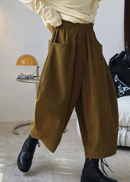 Waist Elastic Pants Caramel Harem Spring Pockets
